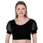 Vamika Cotton Lycra Stretchable Fabric Black Balloon Sleeves Blouse | Grocsy