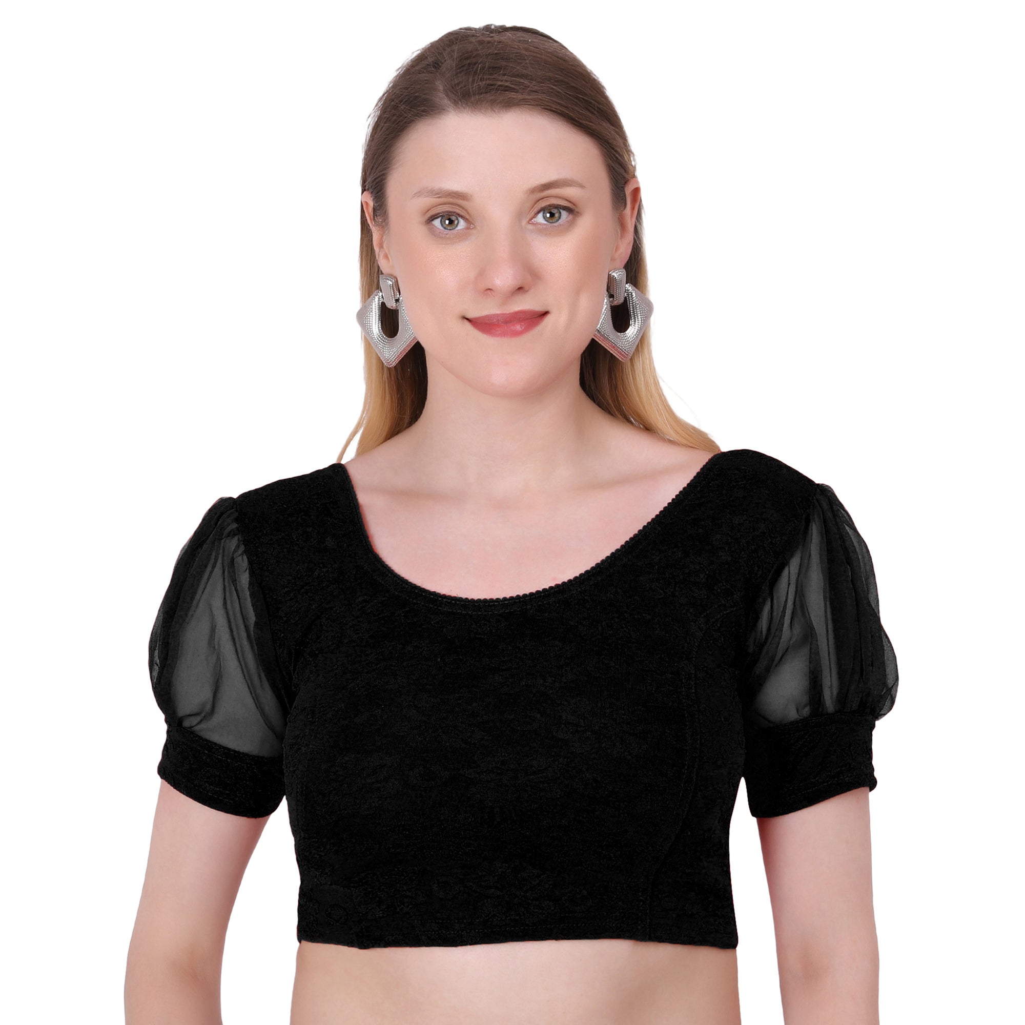 Vamika Cotton Lycra Stretchable Fabric Black Balloon Sleeves Blouse | Grocsy