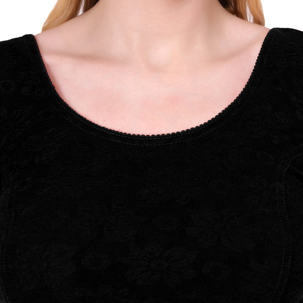 Vamika Cotton Lycra Stretchable Fabric Black Balloon Sleeves Blouse | Grocsy
