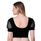 Vamika Cotton Lycra Stretchable Fabric Black Balloon Sleeves Blouse | Grocsy