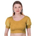 Vamika Cotton Lycra Stretchable Fabric Gold Balloon Sleeves Blouse | Grocsy