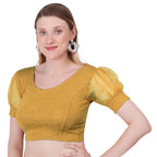 Vamika Cotton Lycra Stretchable Fabric Gold Balloon Sleeves Blouse | Grocsy