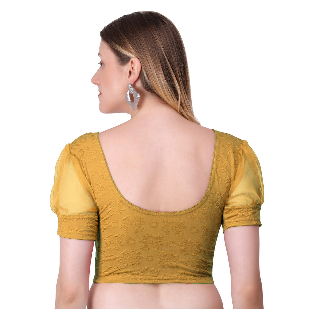 Vamika Cotton Lycra Stretchable Fabric Gold Balloon Sleeves Blouse | Grocsy