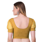 Vamika Cotton Lycra Stretchable Fabric Gold Balloon Sleeves Blouse | Grocsy
