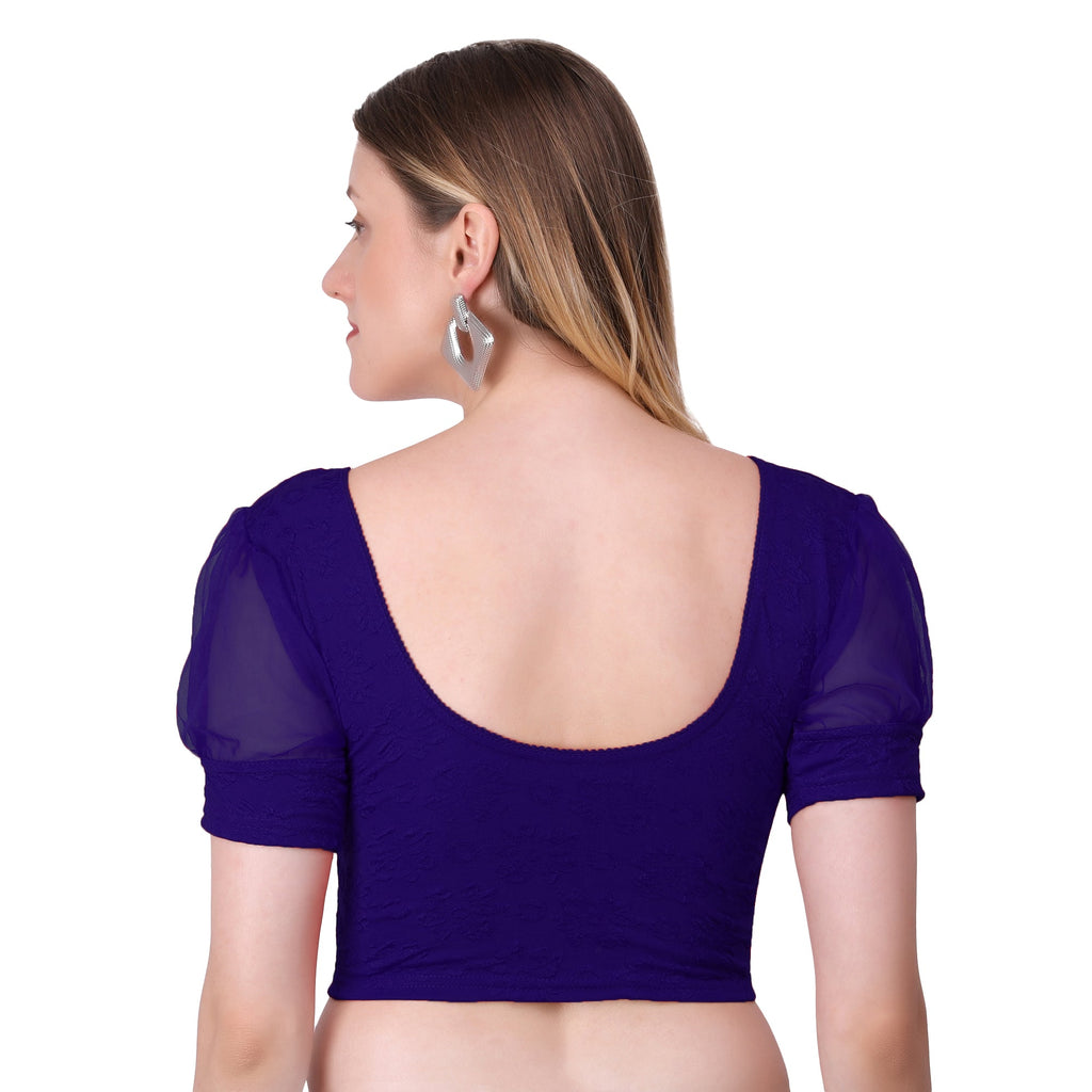 Vamika Cotton Lycra Stretchable Fabric Navy Blue Balloon Sleeves Blouse | Grocsy