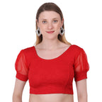Vamika Cotton Lycra Stretchable Fabric Red Balloon Sleeves Blouse | Grocsy