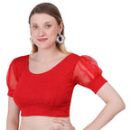 Vamika Cotton Lycra Stretchable Fabric Red Balloon Sleeves Blouse | Grocsy