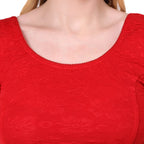 Vamika Cotton Lycra Stretchable Fabric Red Balloon Sleeves Blouse | Grocsy