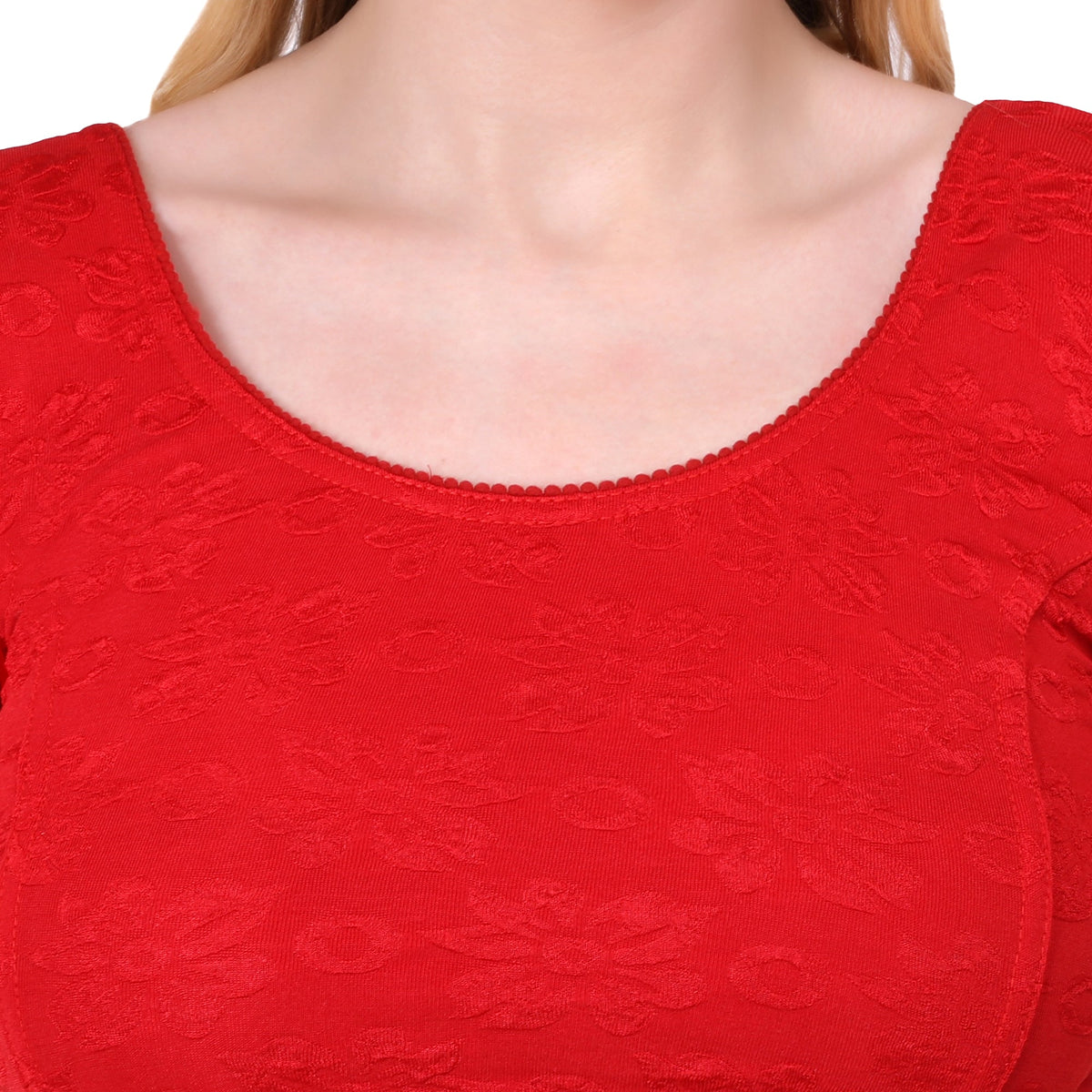 Vamika Cotton Lycra Stretchable Fabric Red Balloon Sleeves Blouse | Grocsy