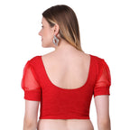 Vamika Cotton Lycra Stretchable Fabric Red Balloon Sleeves Blouse | Grocsy