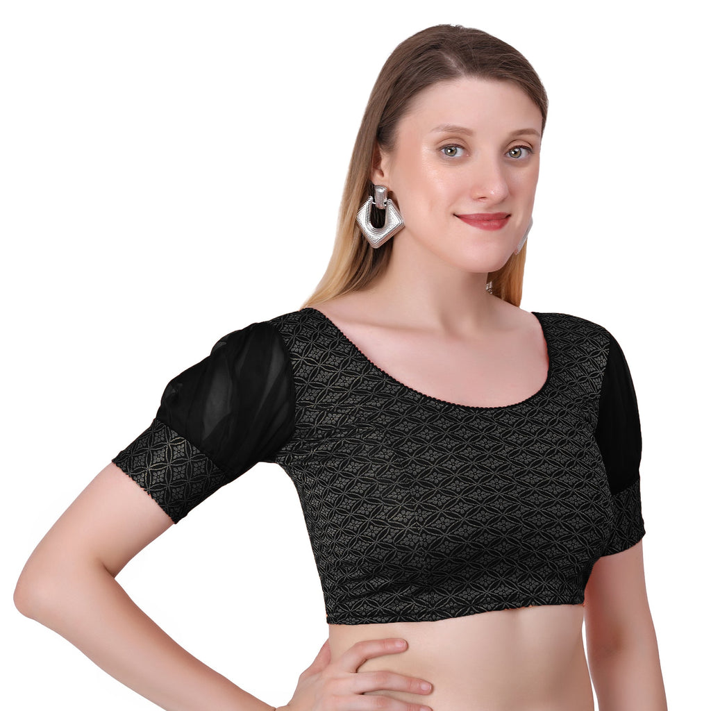 Vamika Heavy Double Phase Fabric Black Balloon Sleeves Blouse | Grocsy