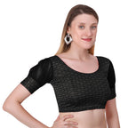 Vamika Heavy Double Phase Fabric Black Balloon Sleeves Blouse | Grocsy