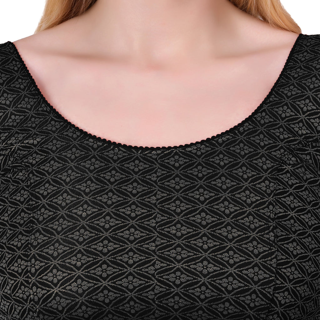 Vamika Heavy Double Phase Fabric Black Balloon Sleeves Blouse | Grocsy