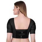 Vamika Heavy Double Phase Fabric Black Balloon Sleeves Blouse | Grocsy