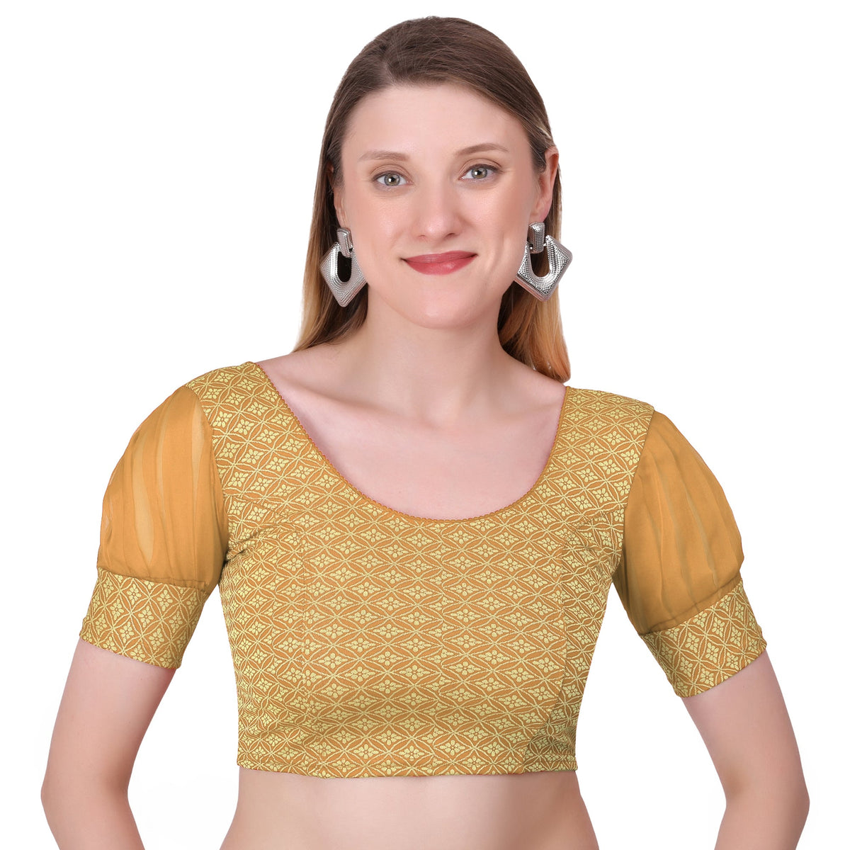 Vamika Heavy Double Phase Fabric Gold Balloon Sleeves Blouse | Grocsy