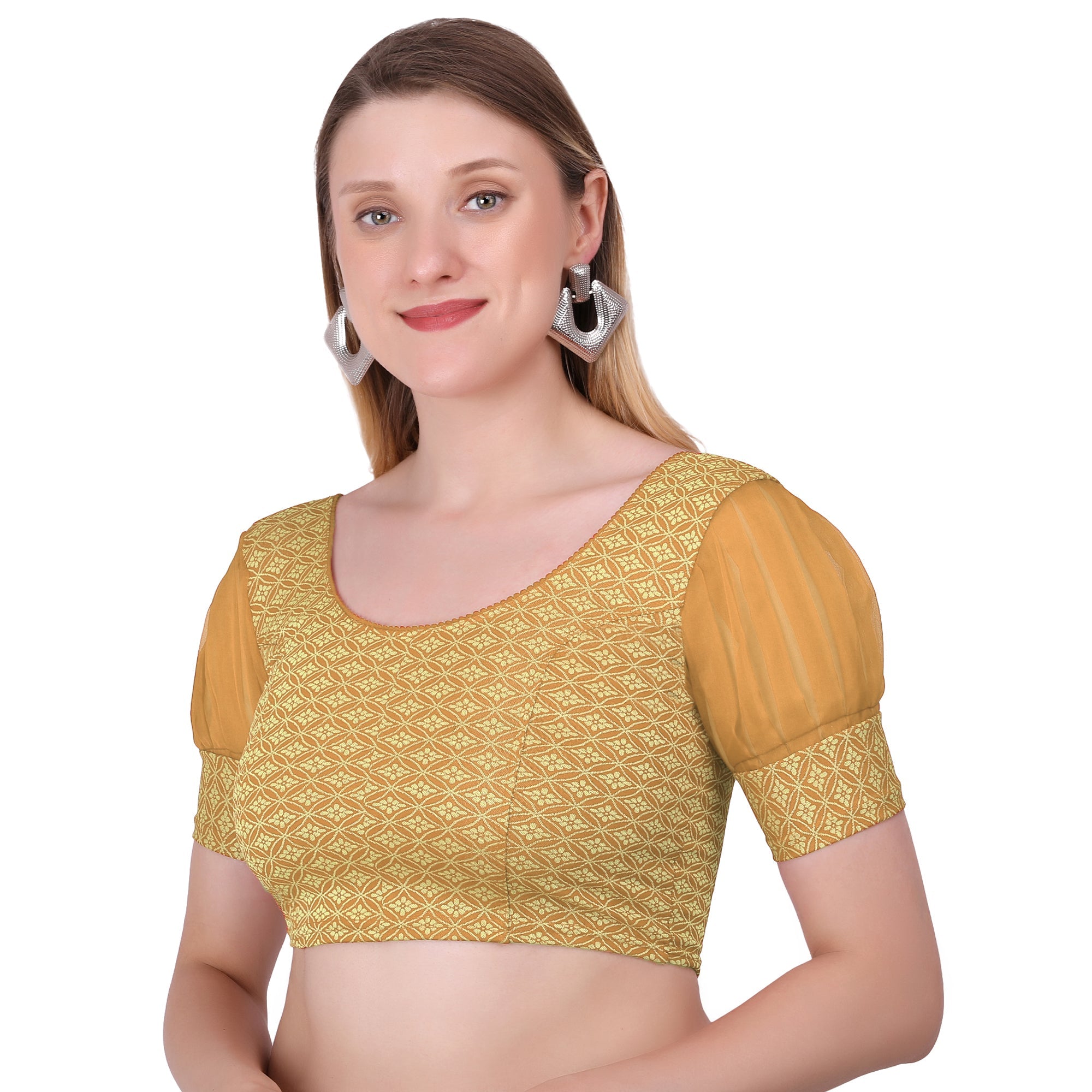 Vamika Heavy Double Phase Fabric Gold Balloon Sleeves Blouse | Grocsy