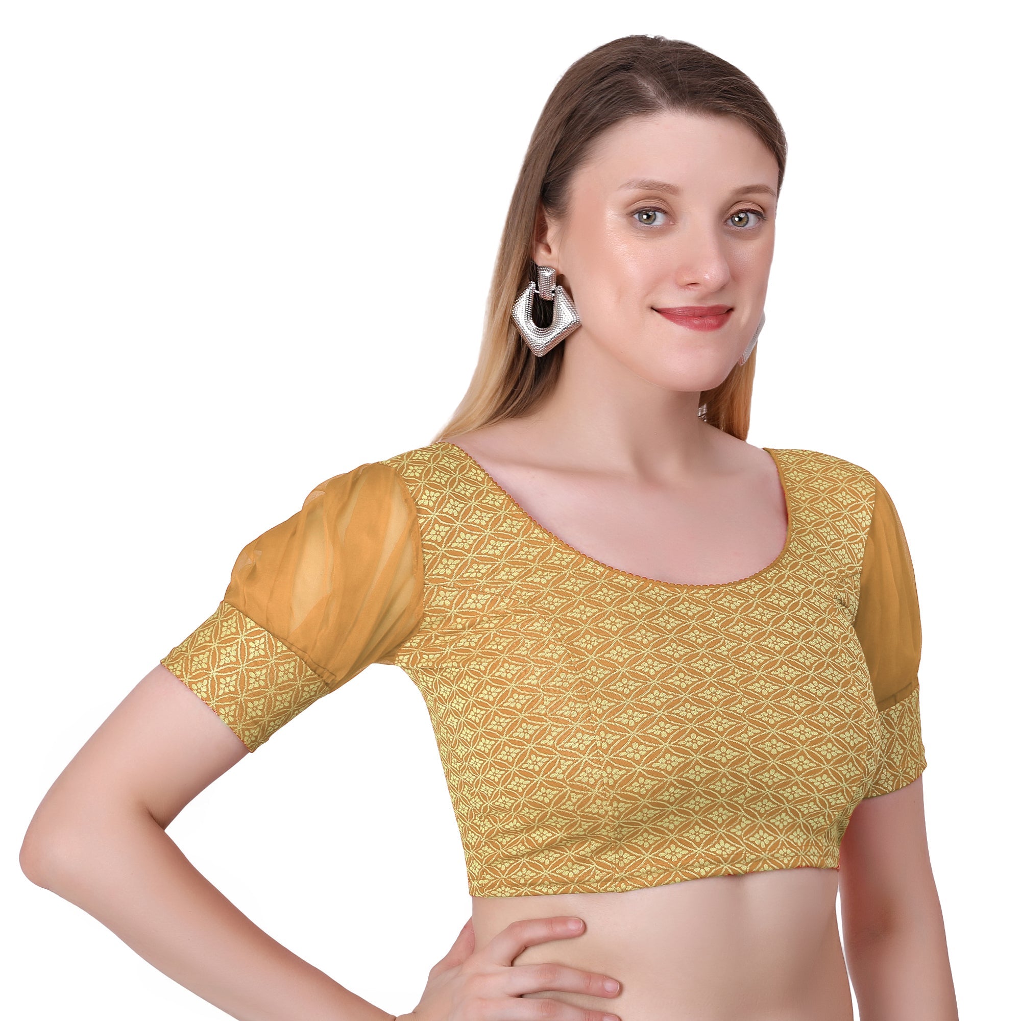 Vamika Heavy Double Phase Fabric Gold Balloon Sleeves Blouse | Grocsy