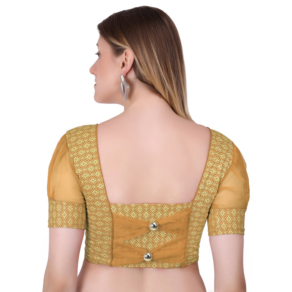 Vamika Heavy Double Phase Fabric Gold Balloon Sleeves Blouse | Grocsy
