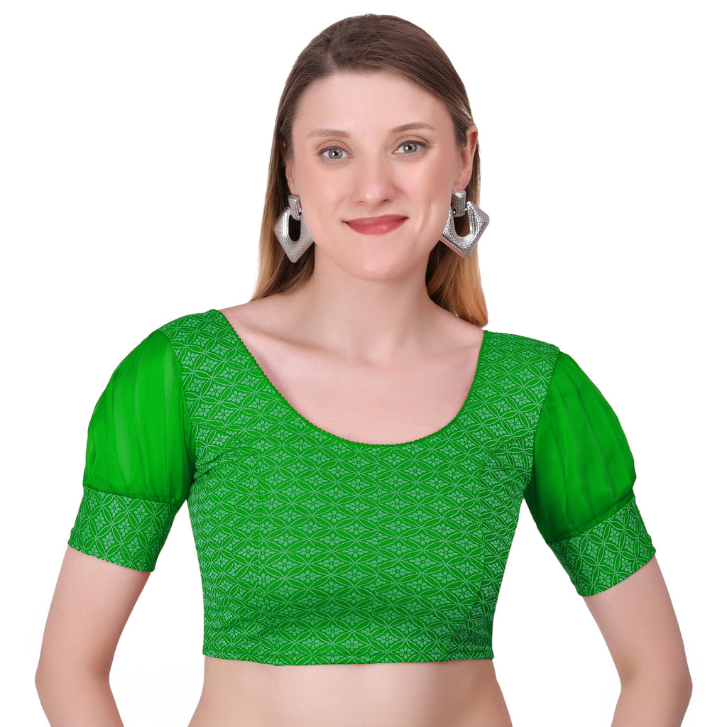 Vamika Heavy Double Phase Fabric Green Balloon Sleeves Blouse | Grocsy