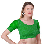 Vamika Heavy Double Phase Fabric Green Balloon Sleeves Blouse | Grocsy