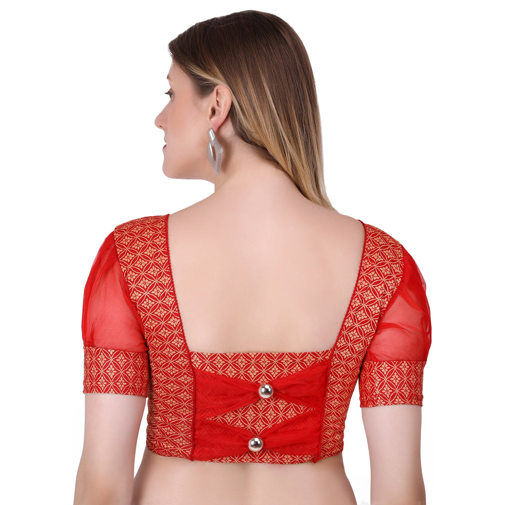 Vamika Heavy Double Phase Fabric Red Balloon Sleeves Blouse | Grocsy