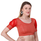Vamika Heavy Double Phase Fabric Red Balloon Sleeves Blouse | Grocsy