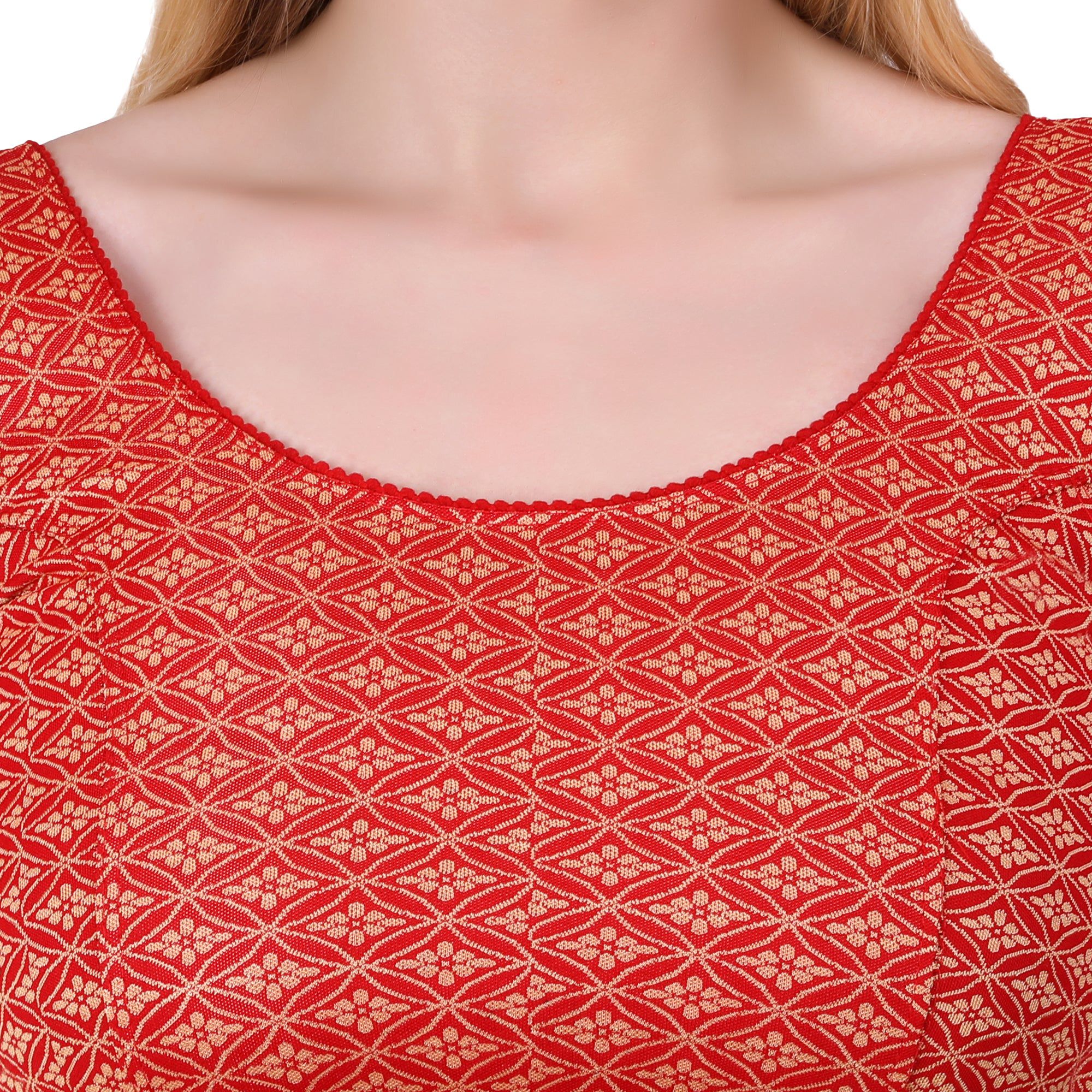 Vamika Heavy Double Phase Fabric Red Balloon Sleeves Blouse | Grocsy