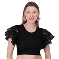 Vamika Crush Lycra Black Frill Sleeves Blouse | Grocsy