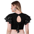 Vamika Crush Lycra Black Frill Sleeves Blouse | Grocsy