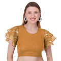 Vamika Crush Lycra Gold Frill Sleeves Blouse | Grocsy