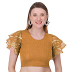 Vamika Crush Lycra Gold Frill Sleeves Blouse | Grocsy