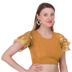 Vamika Crush Lycra Gold Frill Sleeves Blouse | Grocsy