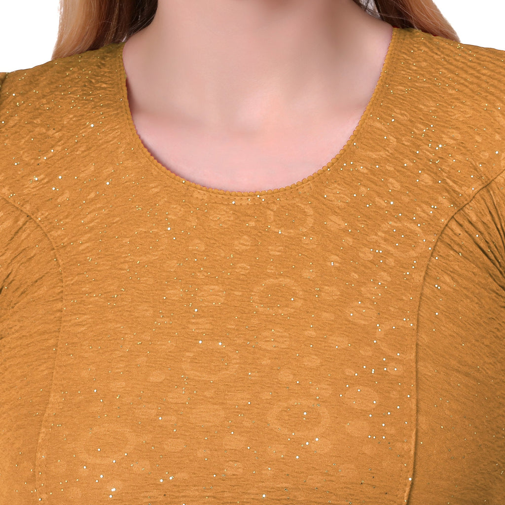 Vamika Crush Lycra Gold Frill Sleeves Blouse | Grocsy