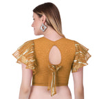 Vamika Crush Lycra Gold Frill Sleeves Blouse | Grocsy