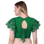 Vamika Crush Lycra Green Frill Sleeves Blouse | Grocsy