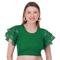 Vamika Crush Lycra Green Frill Sleeves Blouse | Grocsy