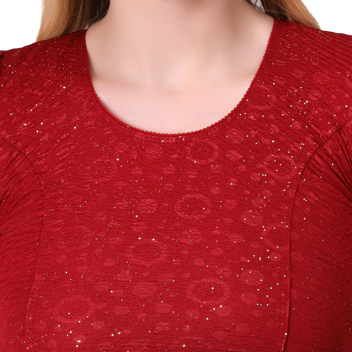Vamika Crush Lycra Maroon Frill Sleeves Blouse | Grocsy