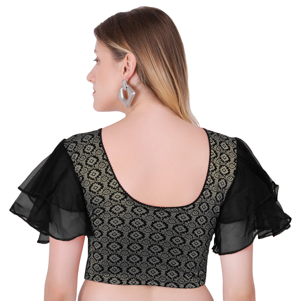 Vamika Hosiery Black Butterfly Frill Sleeves Blouse | Grocsy