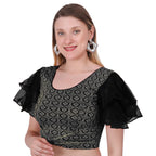 Vamika Hosiery Black Butterfly Frill Sleeves Blouse | Grocsy