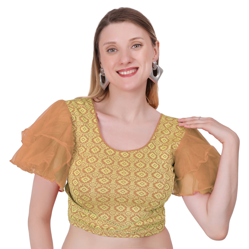 Vamika Hosiery Light Brown Butterfly Frill Sleeves Blouse | Grocsy
