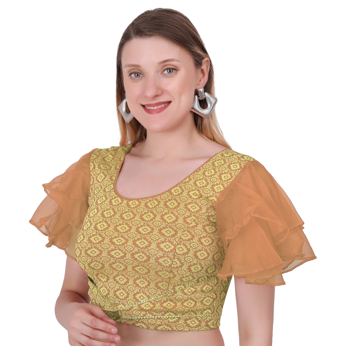 Vamika Hosiery Light Brown Butterfly Frill Sleeves Blouse | Grocsy
