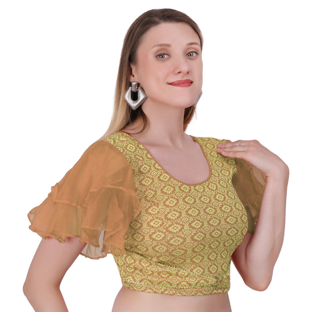 Vamika Hosiery Light Brown Butterfly Frill Sleeves Blouse | Grocsy