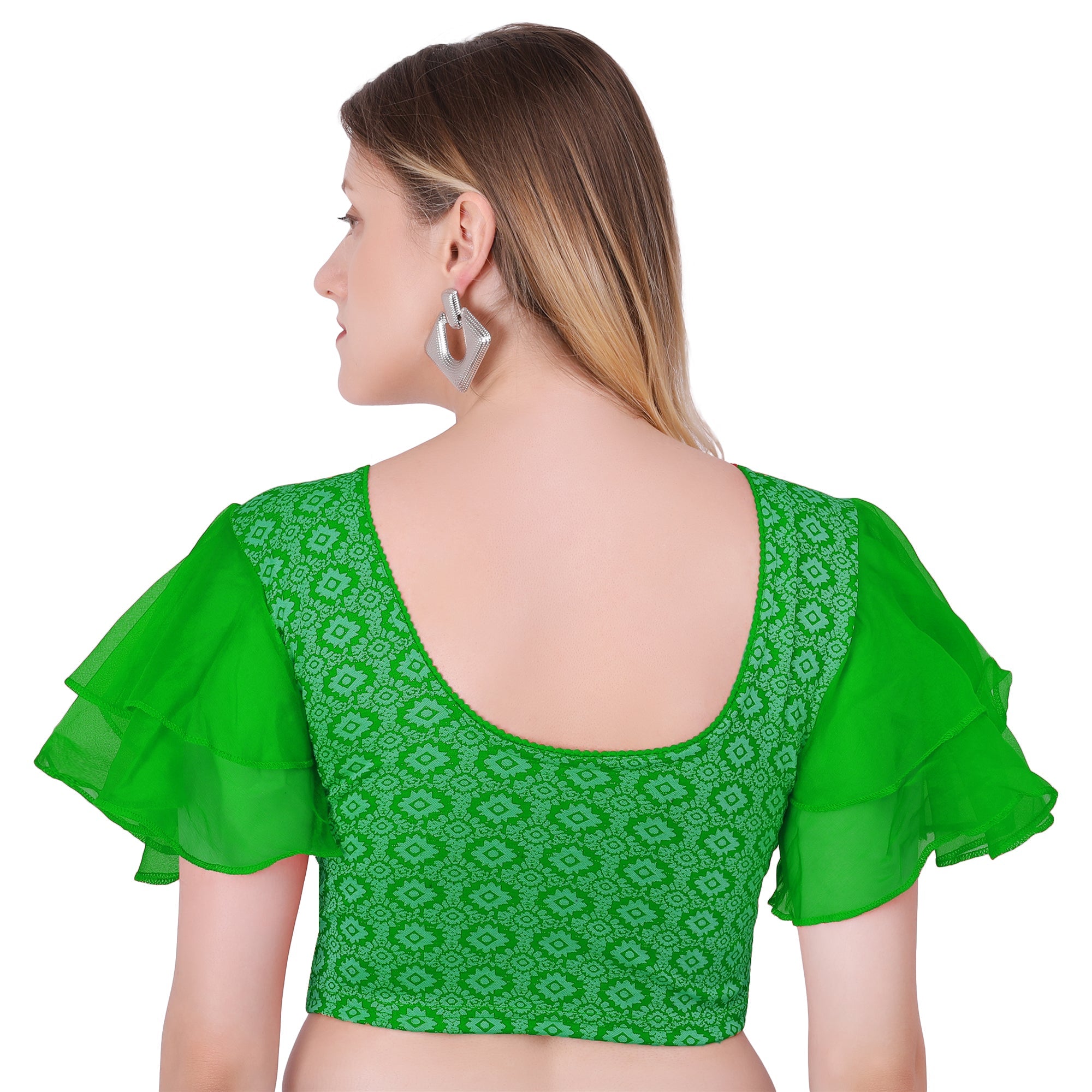 Vamika Hosiery Green Butterfly Frill Sleeves Blouse | Grocsy