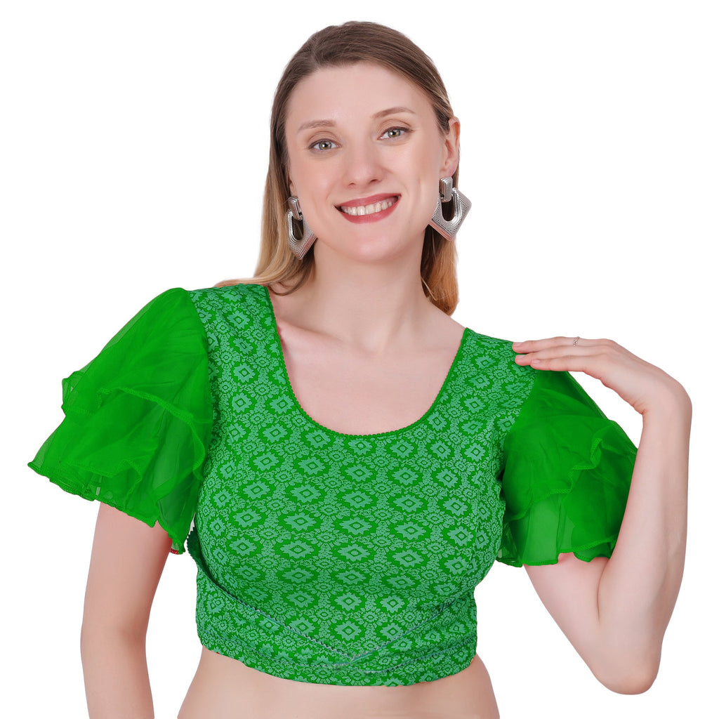Vamika Hosiery Green Butterfly Frill Sleeves Blouse | Grocsy