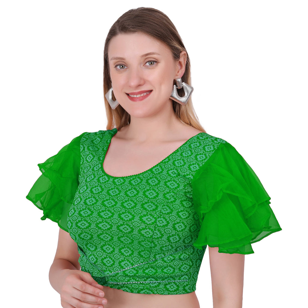 Vamika Hosiery Green Butterfly Frill Sleeves Blouse | Grocsy