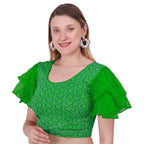 Vamika Hosiery Green Butterfly Frill Sleeves Blouse | Grocsy