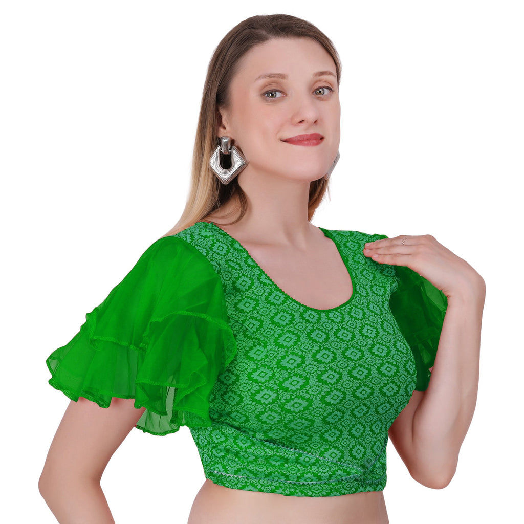 Vamika Hosiery Green Butterfly Frill Sleeves Blouse | Grocsy