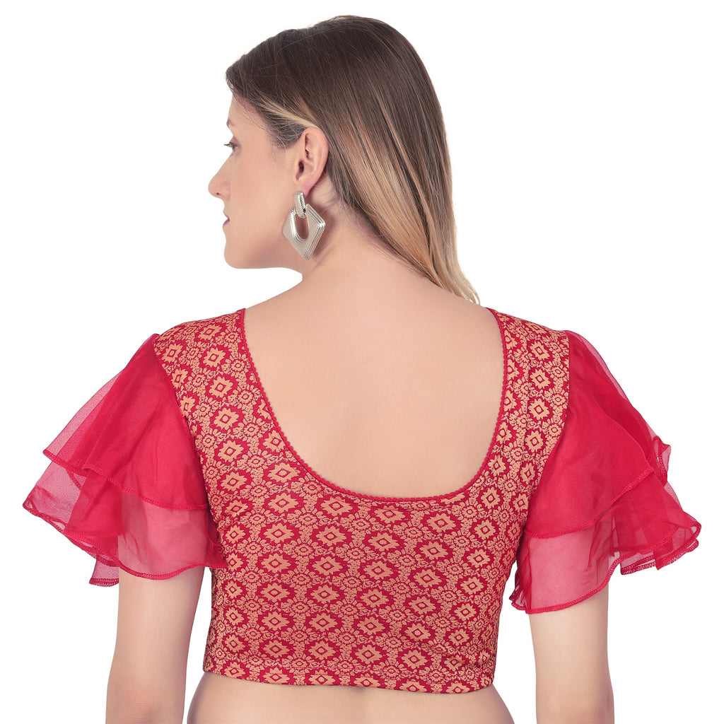 Vamika Hosiery Maroon Butterfly Frill Sleeves Blouse | Grocsy