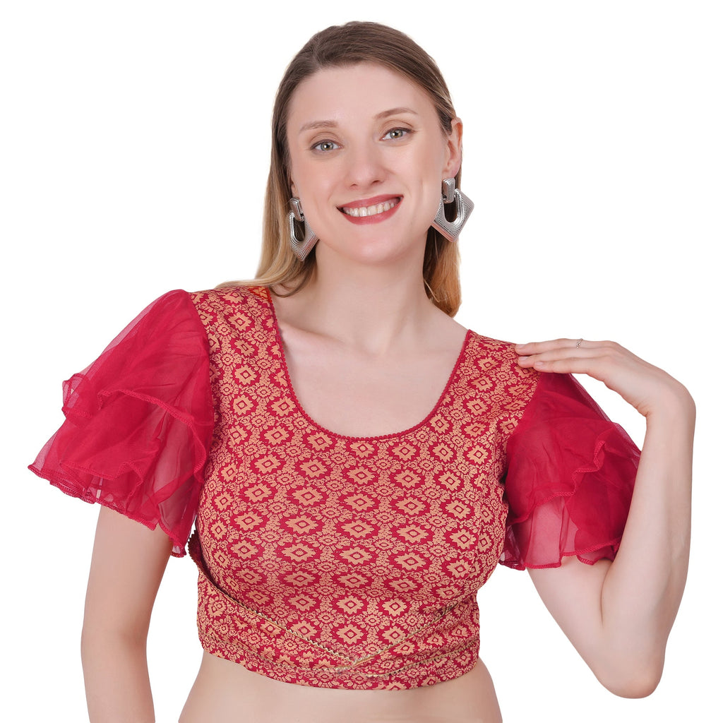 Vamika Hosiery Maroon Butterfly Frill Sleeves Blouse | Grocsy