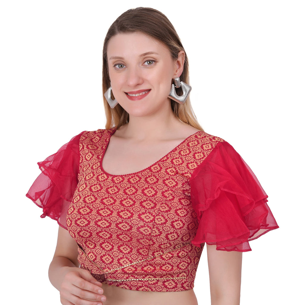 Vamika Hosiery Maroon Butterfly Frill Sleeves Blouse | Grocsy